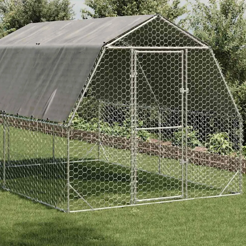 vidaXL Kippenren met dak 2,5x4x2,25 m gegalvaniseerd staal