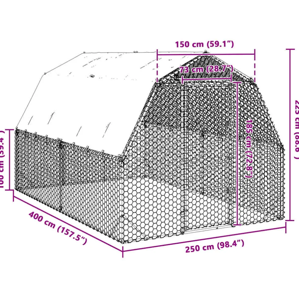 vidaXL Kippenren met dak 2,5x4x2,25 m gegalvaniseerd staal