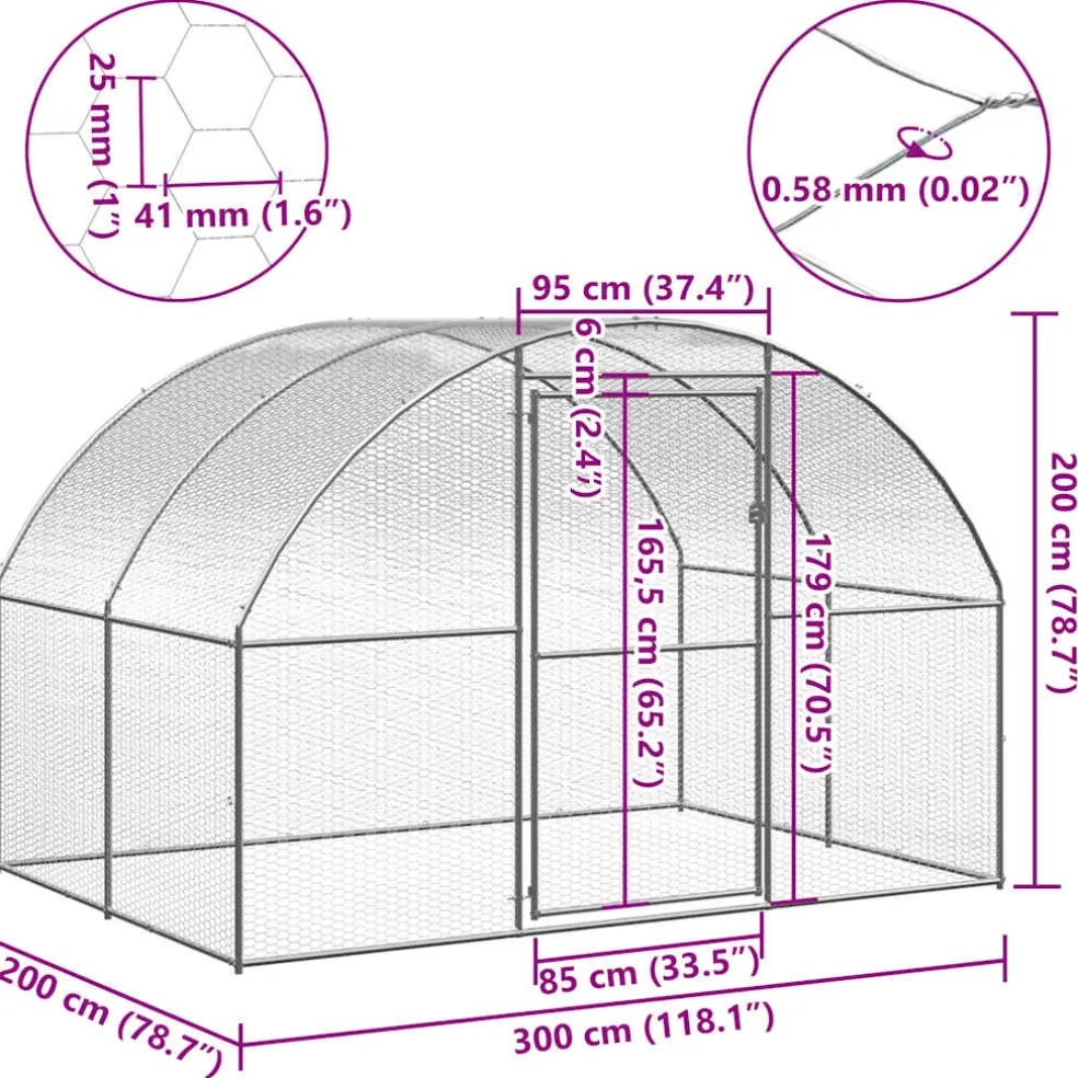 vidaXL Kippenren 3x2x2 m gegalvaniseerd staal