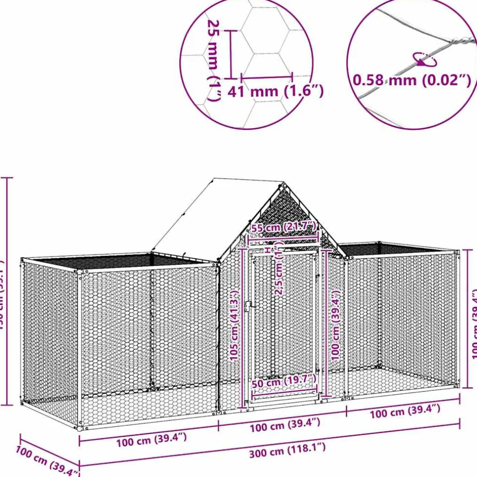 vidaXL Kippenren 3x1x1,5 m gegalvaniseerd staal