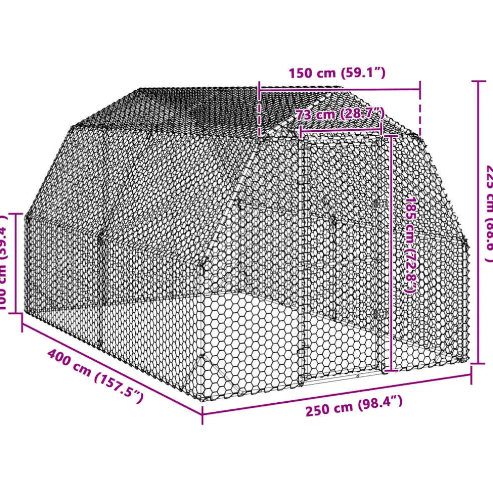 vidaXL Kippenren 2,5x4x2,25 m gegalvaniseerd staal