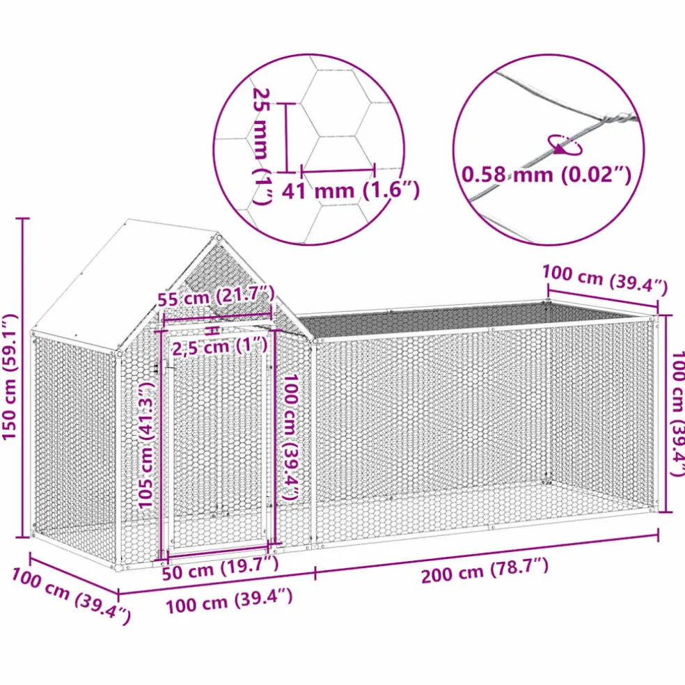 vidaXL Kippenren 3x1x1,5 m gegalvaniseerd staal