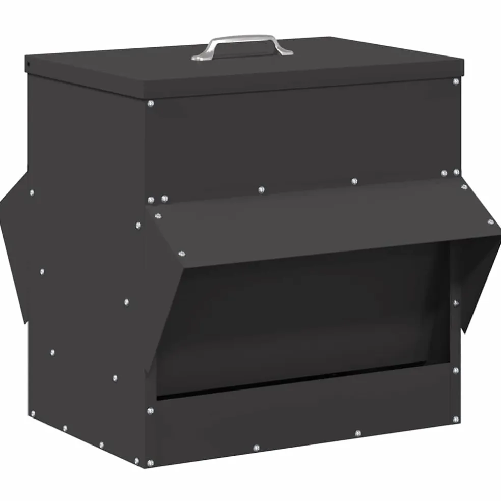 vidaXL Kip voerbak Zwart 40,5 x 45 x 41 cm 20 kg Koudgewalst Staal