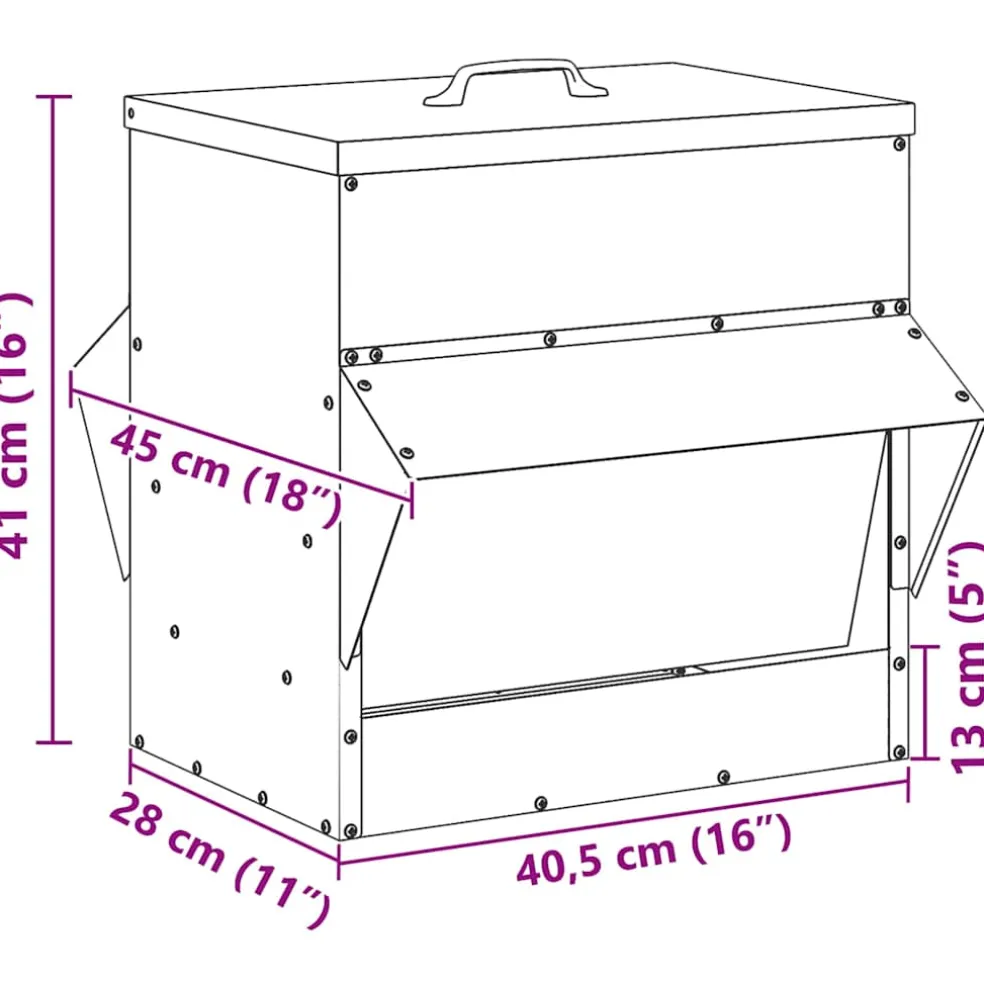 vidaXL Kip voerbak Zwart 40,5 x 45 x 41 cm 20 kg Koudgewalst Staal