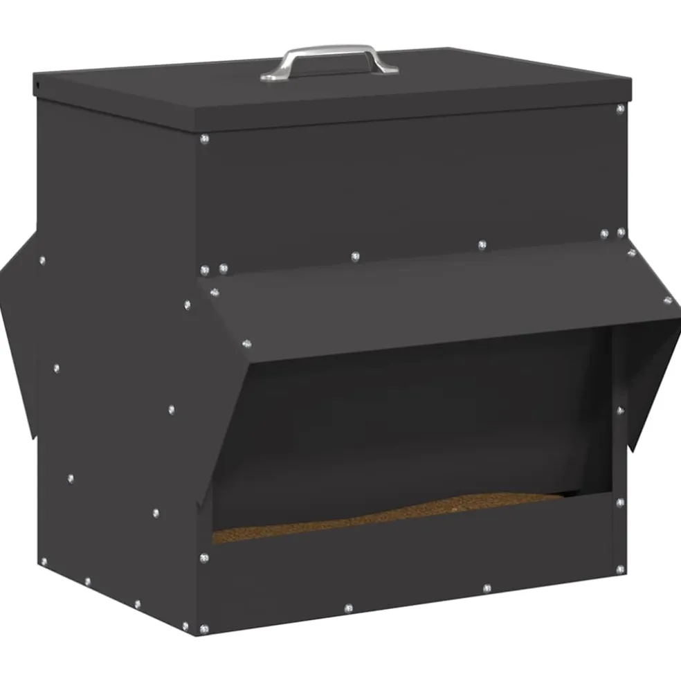 vidaXL Kip voerbak Zwart 40,5 x 45 x 41 cm 20 kg Koudgewalst Staal