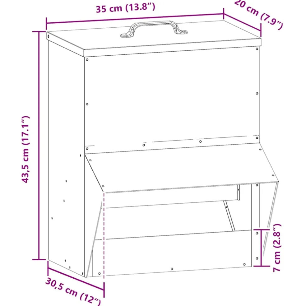 vidaXL Kip voerbak Zwart 20 x 25 x35 cm Koudgewalst Staal