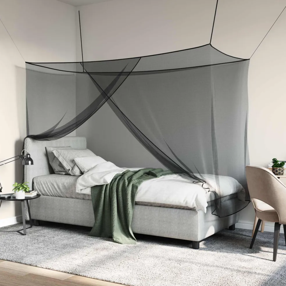 vidaXL Klamboe voor bed 156 mesh Zwart 220 x 100 x 150 cm Polyester