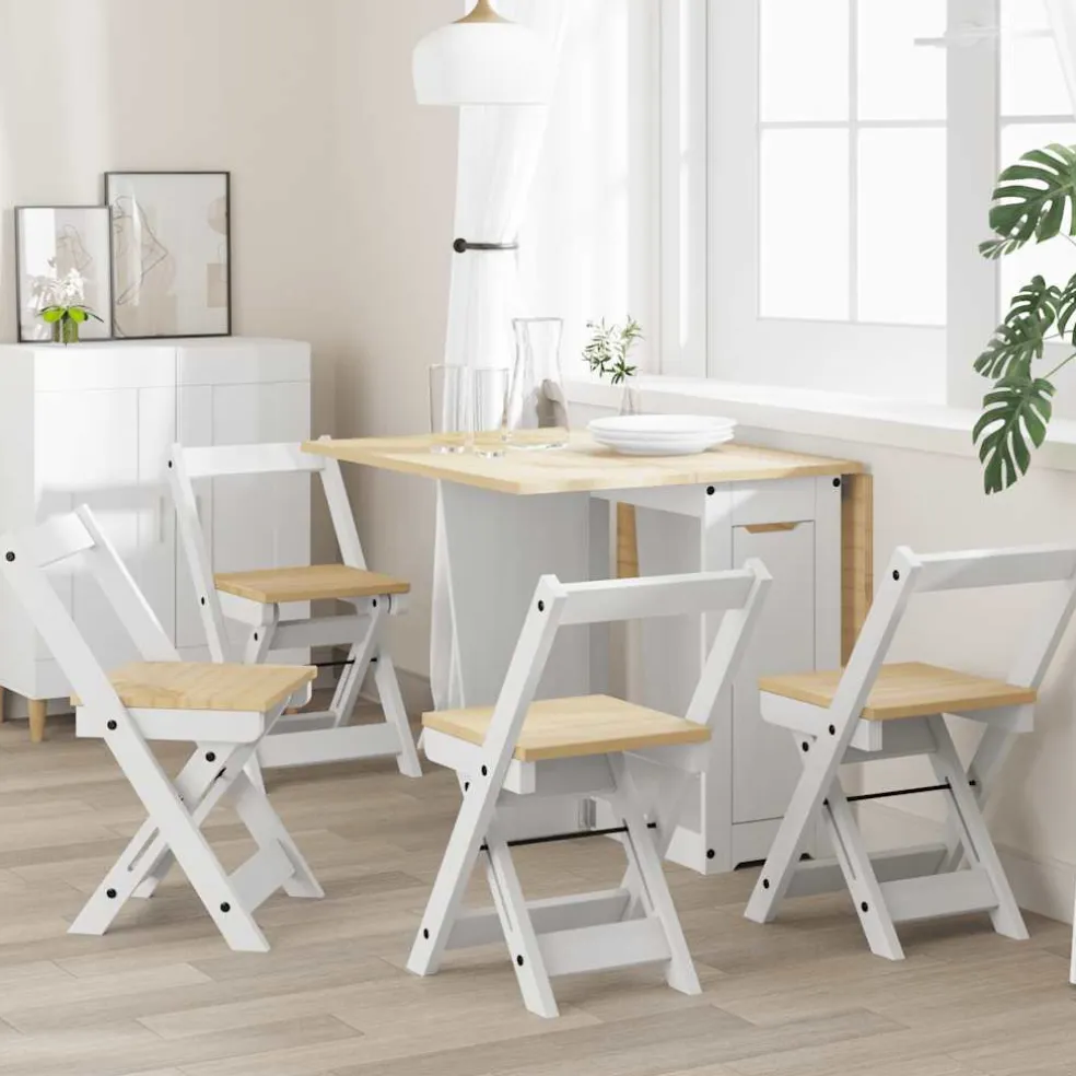 vidaXL Klapstoelen 4 stuks "Corona" Wit Massief Grenenhout