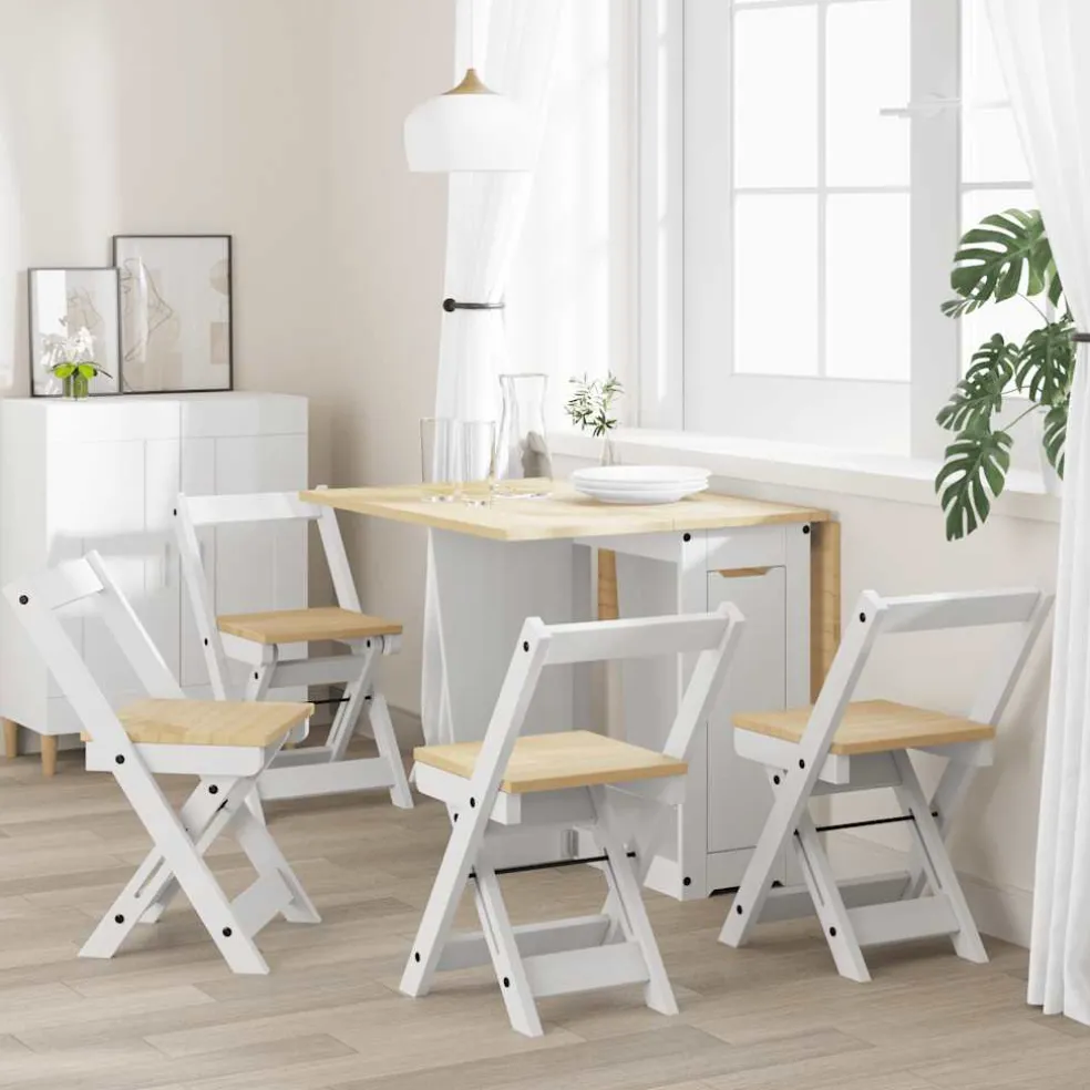 vidaXL Klapstoelen 4 stuks "Corona" Wit Massief Grenenhout