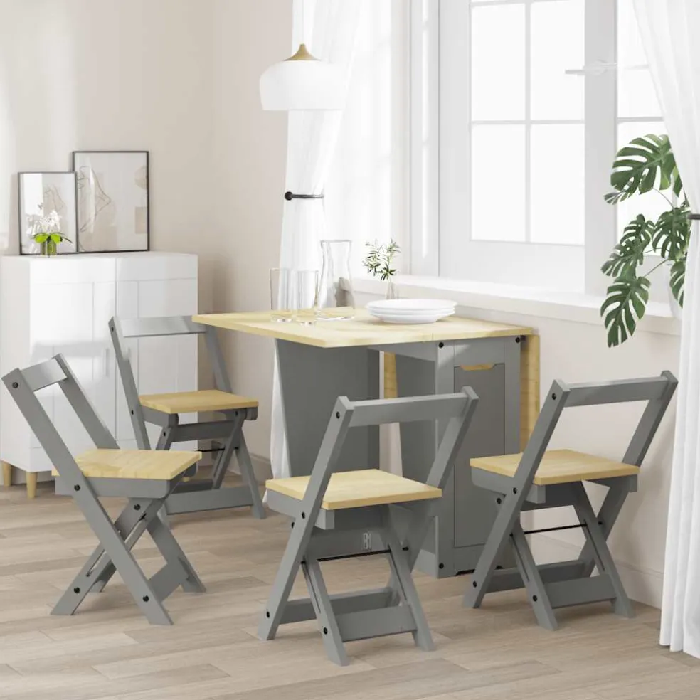 vidaXL Klapstoelen 4 stuks "Corona" Grijs Massief Grenenhout