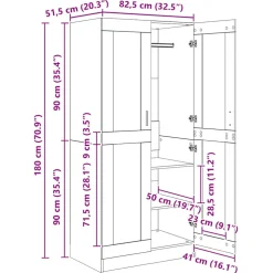 vidaXL Kledingkast Ambachtelijk eiken 82,5 x 51,5 x 180 cm