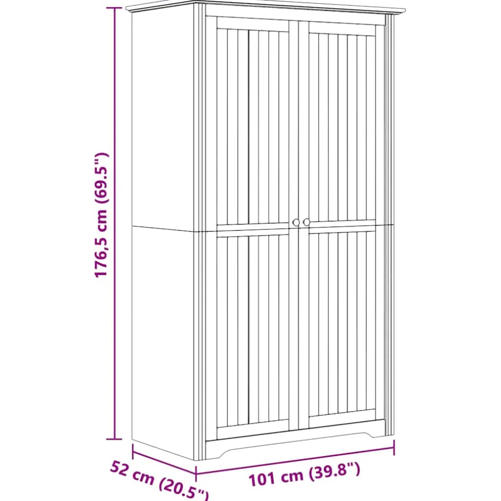 vidaXL Kledingkast BODO Honingbruin 53,5 x 99 x 173 cm Bewerkt hout