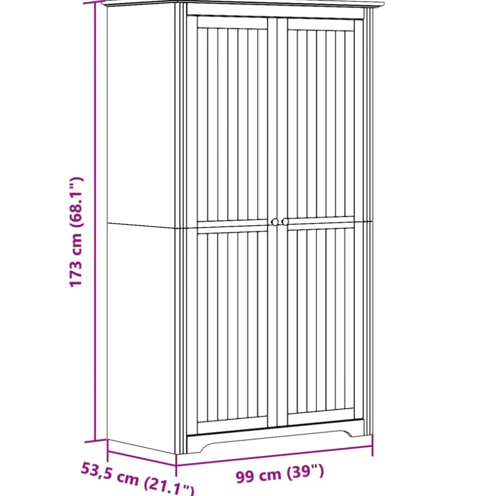 vidaXL Kledingkast BODO 99x53,5x173 cm massief grenenhout grijs