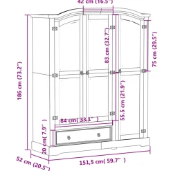 vidaXL Kledingkast Corona wit 151,5x52x186 cm massief grenenhout