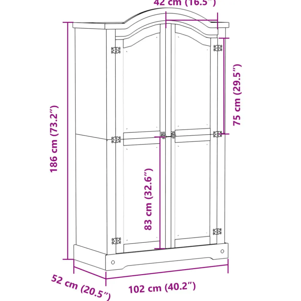 vidaXL Kledingkast Corona 102x52x186 cm massief grenenhout