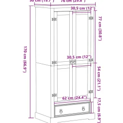 vidaXL Kledingkast Corona 76x50x170 cm massief grenenhout