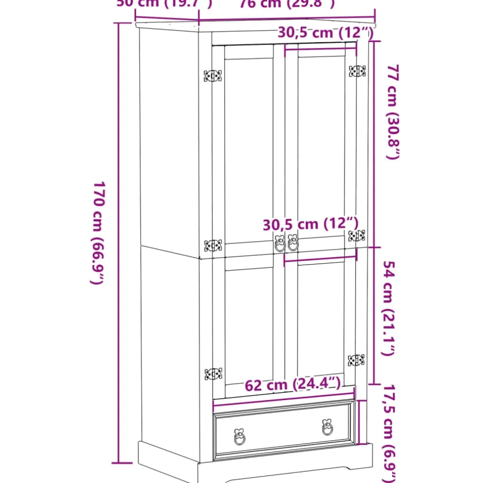 vidaXL Kledingkast Corona 76x50x170 cm massief grenenhout