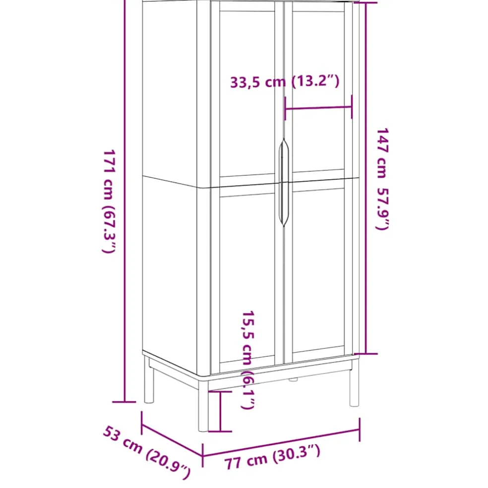 vidaXL Kledingkast FLORO 77x53x171 cm massief grenenhout wasbruin