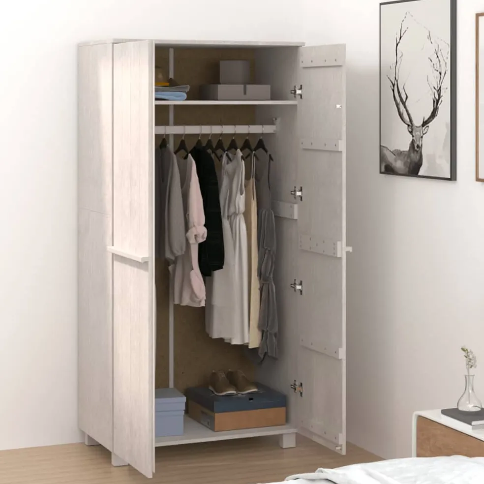 vidaXL Kledingkast HAMAR 89x50x180 cm massief grenenhout wit