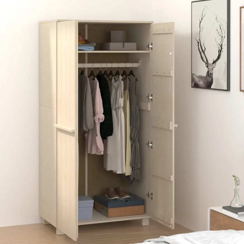 vidaXL Kledingkast HAMAR 89x50x180 cm massief grenenhout honingbruin