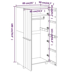 vidaXL Kledingkast HAMAR 89x50x180 cm massief grenenhout honingbruin