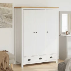 vidaXL Kledingkast Hill 3 deuren 127x50x170 cm massief grenenhout wit