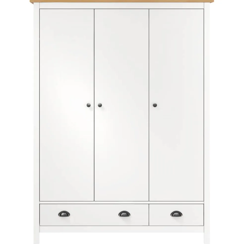 vidaXL Kledingkast Hill 3 deuren 127x50x170 cm massief grenenhout wit