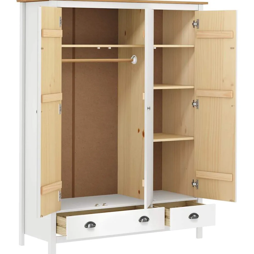 vidaXL Kledingkast Hill 3 deuren 127x50x170 cm massief grenenhout wit