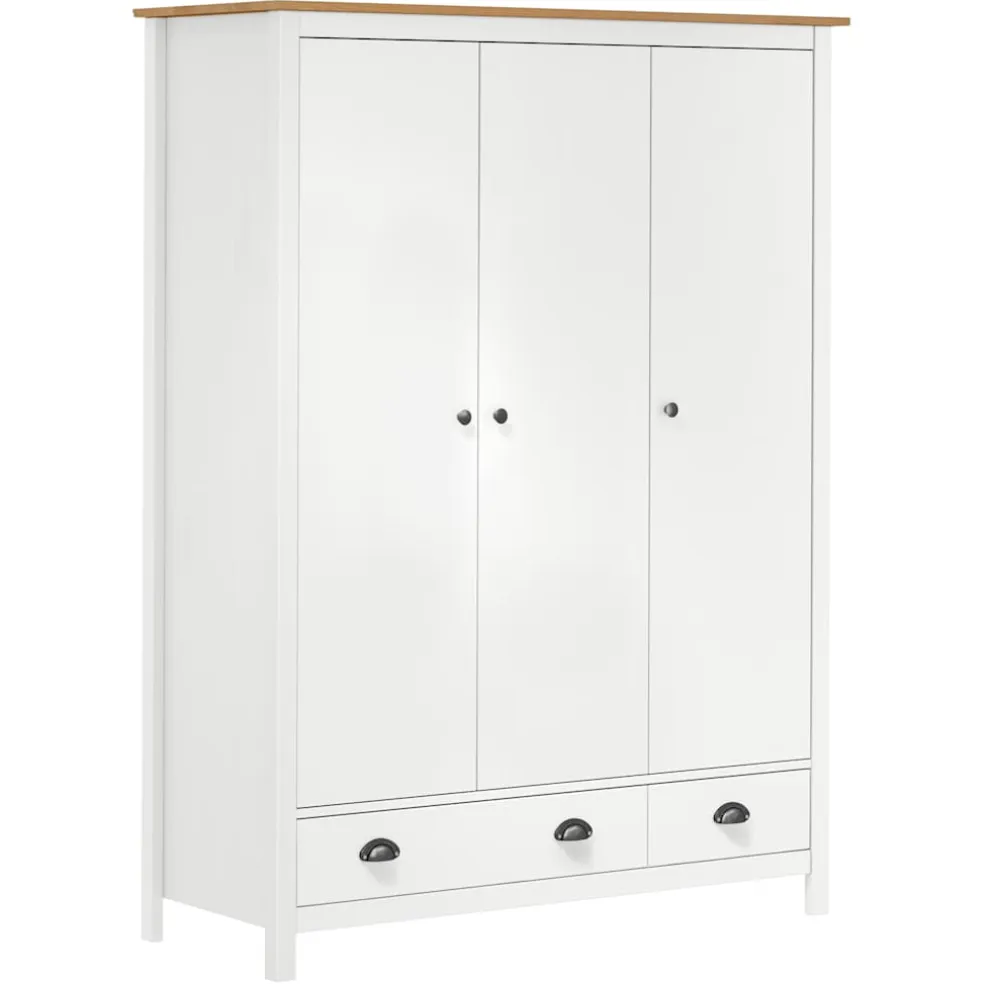vidaXL Kledingkast Hill 3 deuren 127x50x170 cm massief grenenhout wit