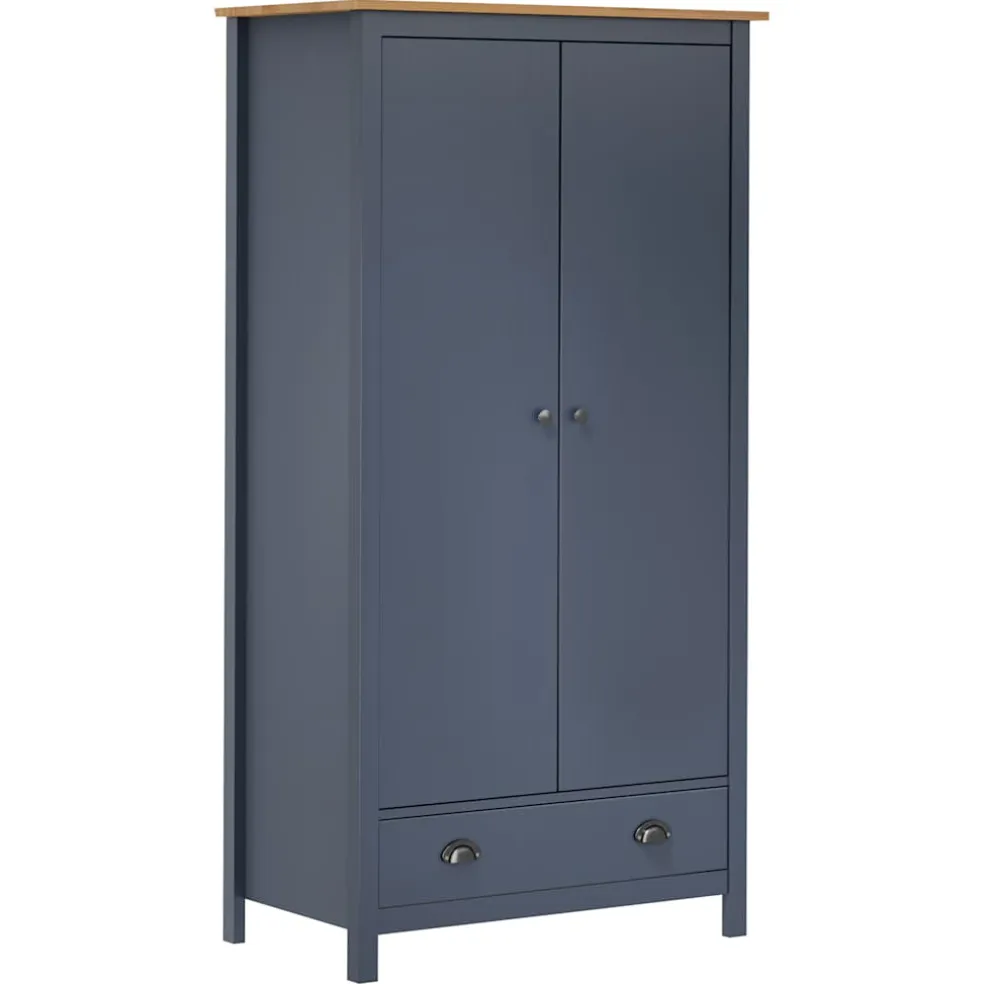 vidaXL Kledingkast Hill 2 deuren 89x50x170 cm massief grenenhout grijs