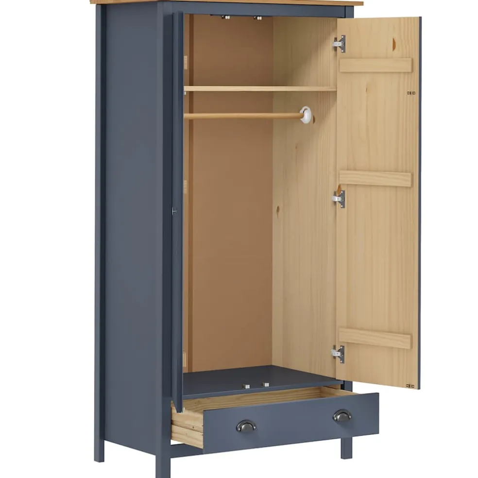 vidaXL Kledingkast Hill 2 deuren 89x50x170 cm massief grenenhout grijs