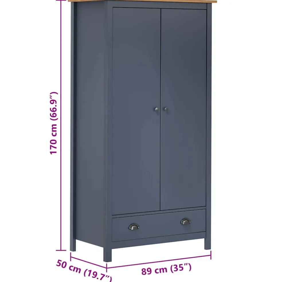 vidaXL Kledingkast Hill 2 deuren 89x50x170 cm massief grenenhout grijs