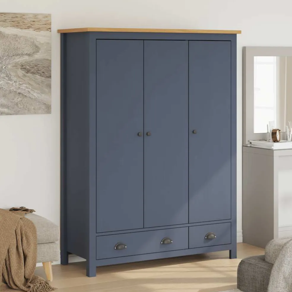 vidaXL Kledingkast Hill 3 deuren 127x50x170 cm grenenhout grijs