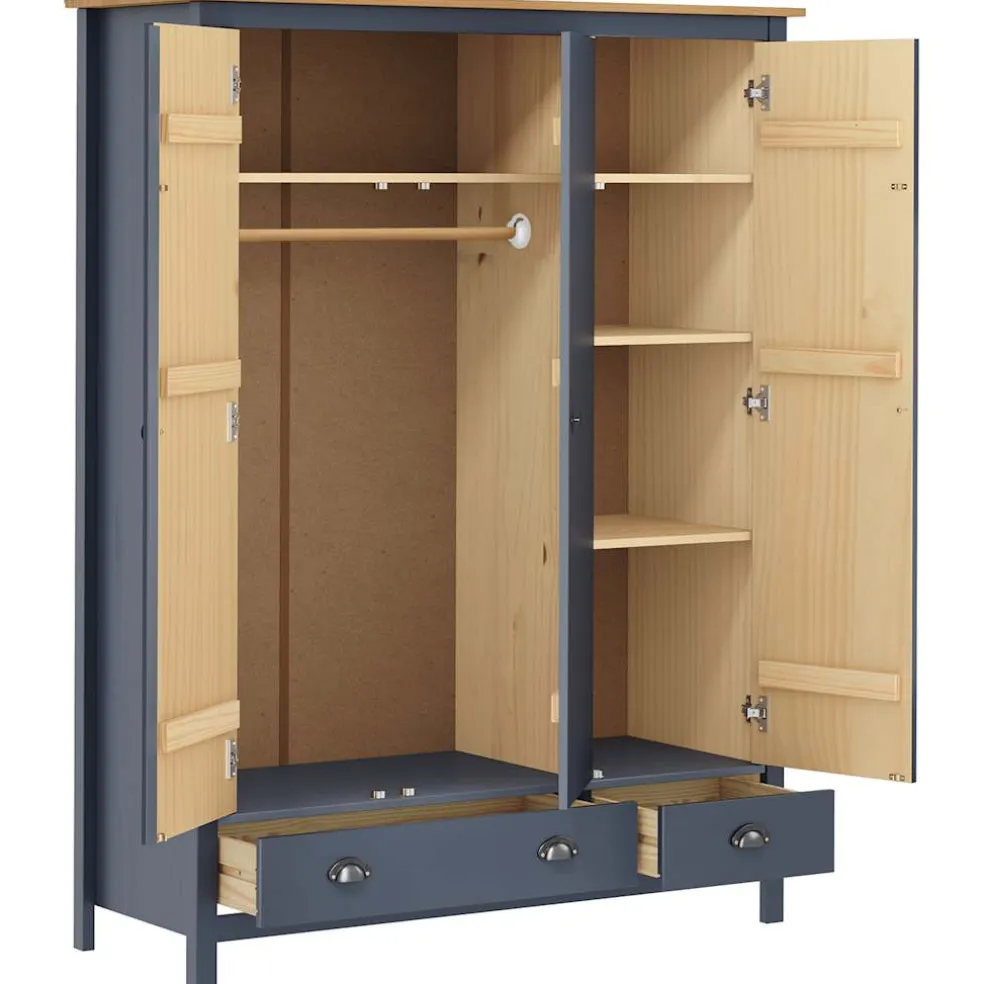 vidaXL Kledingkast Hill 3 deuren 127x50x170 cm grenenhout grijs