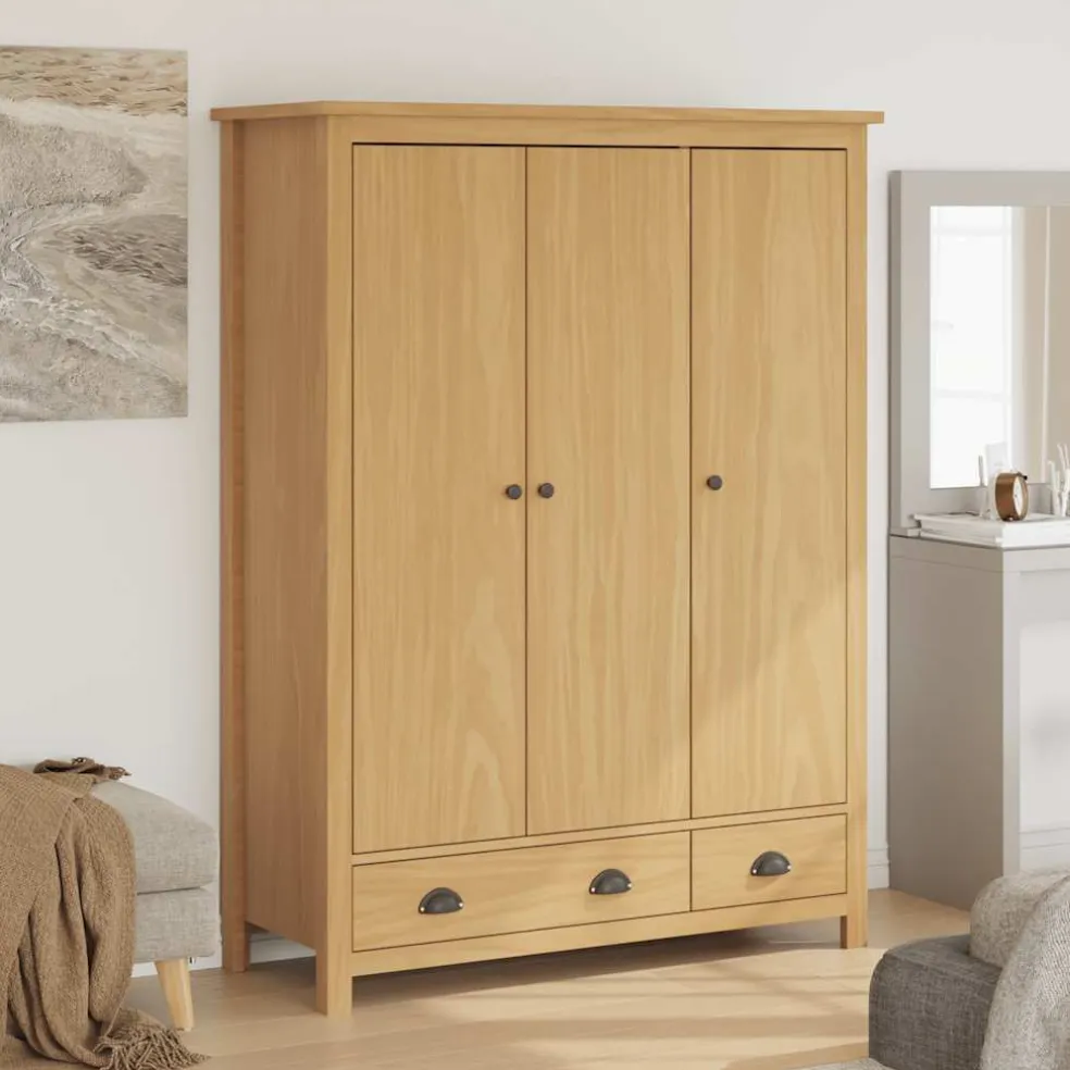 vidaXL Kledingkast Hill 3 deuren 127x50x170 cm massief grenenhout