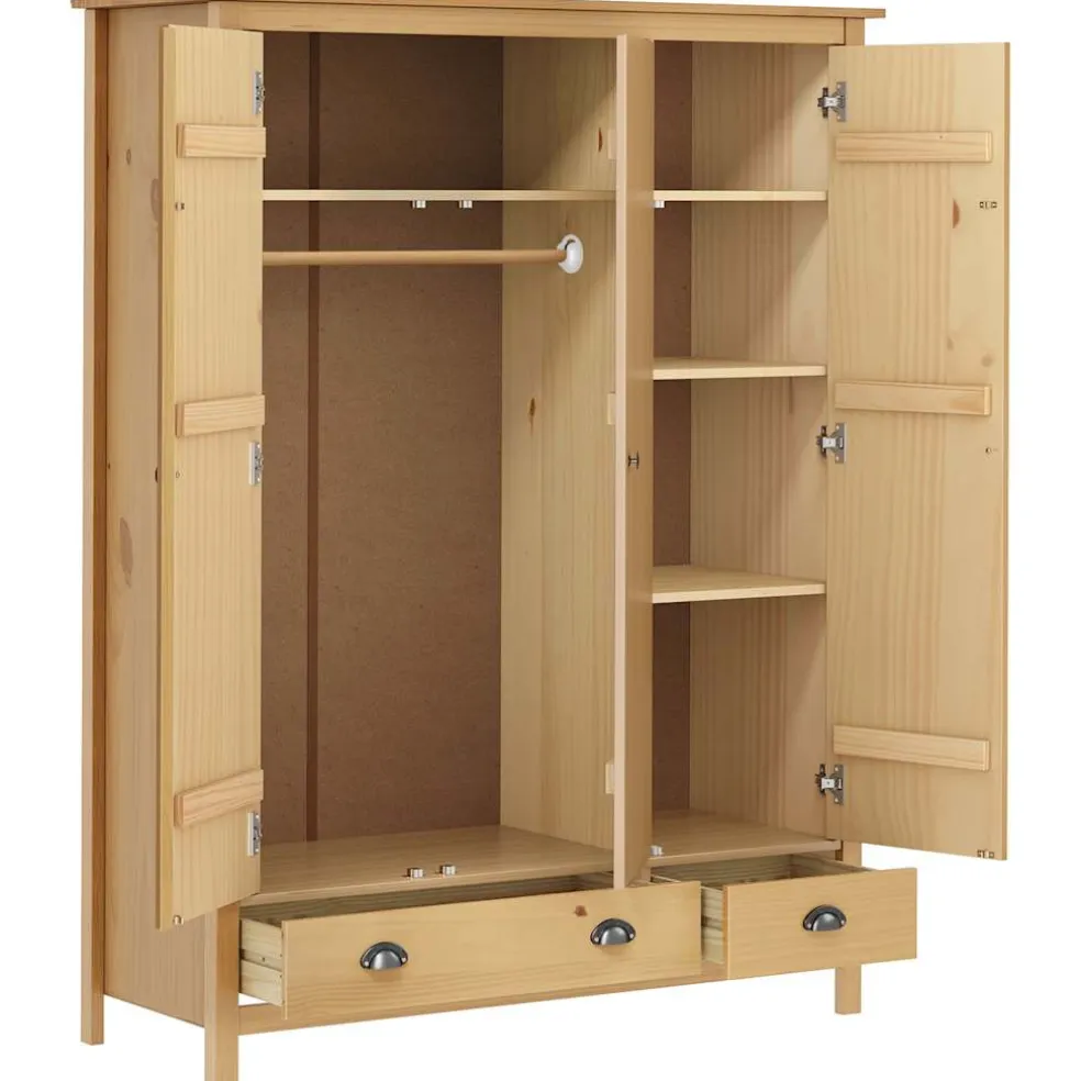 vidaXL Kledingkast Hill 3 deuren 127x50x170 cm massief grenenhout