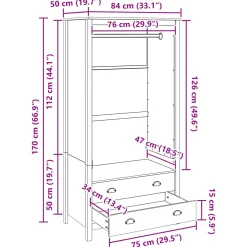 vidaXL Kledingkast met lade HILL Honingbruin 84 x 50 x 170 cm