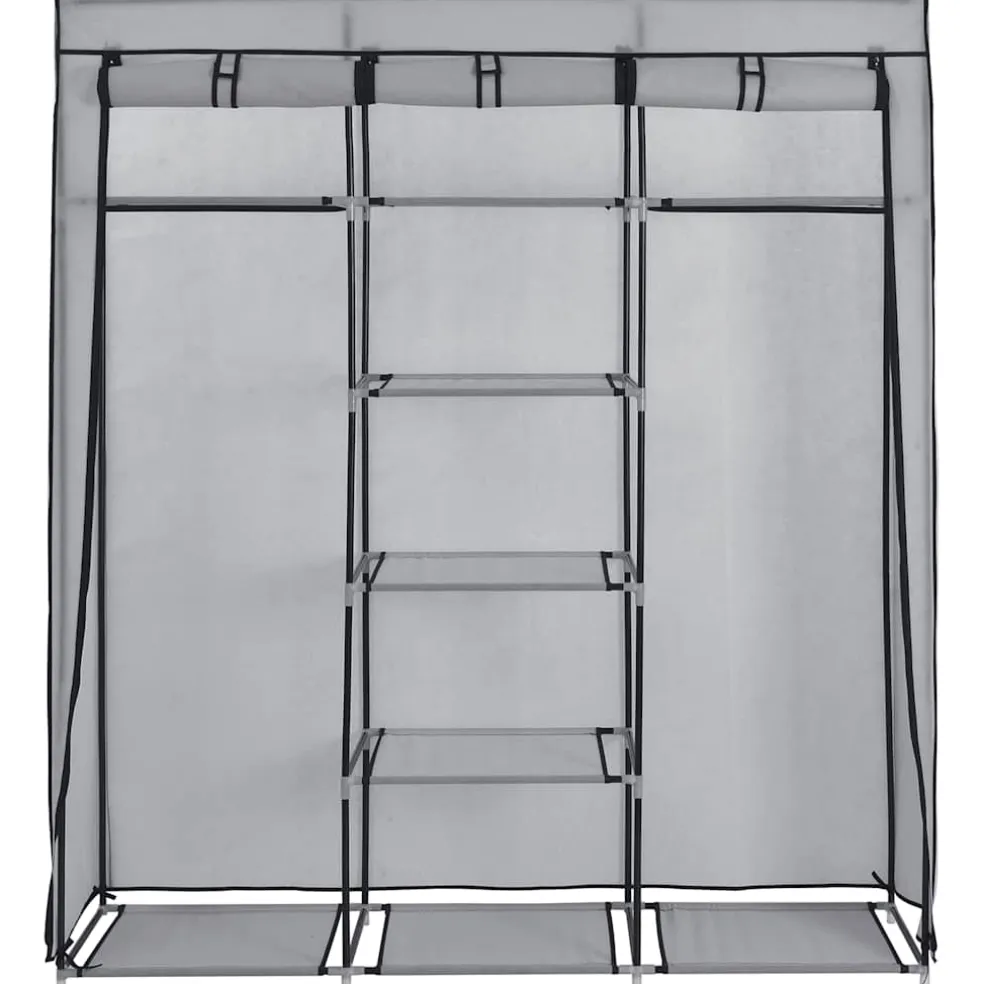 vidaXL Kledingkast met vakken en stangen 150x45x175 cm stof grijs