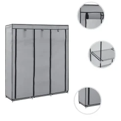vidaXL Kledingkast met vakken en stangen 150x45x175 cm stof grijs