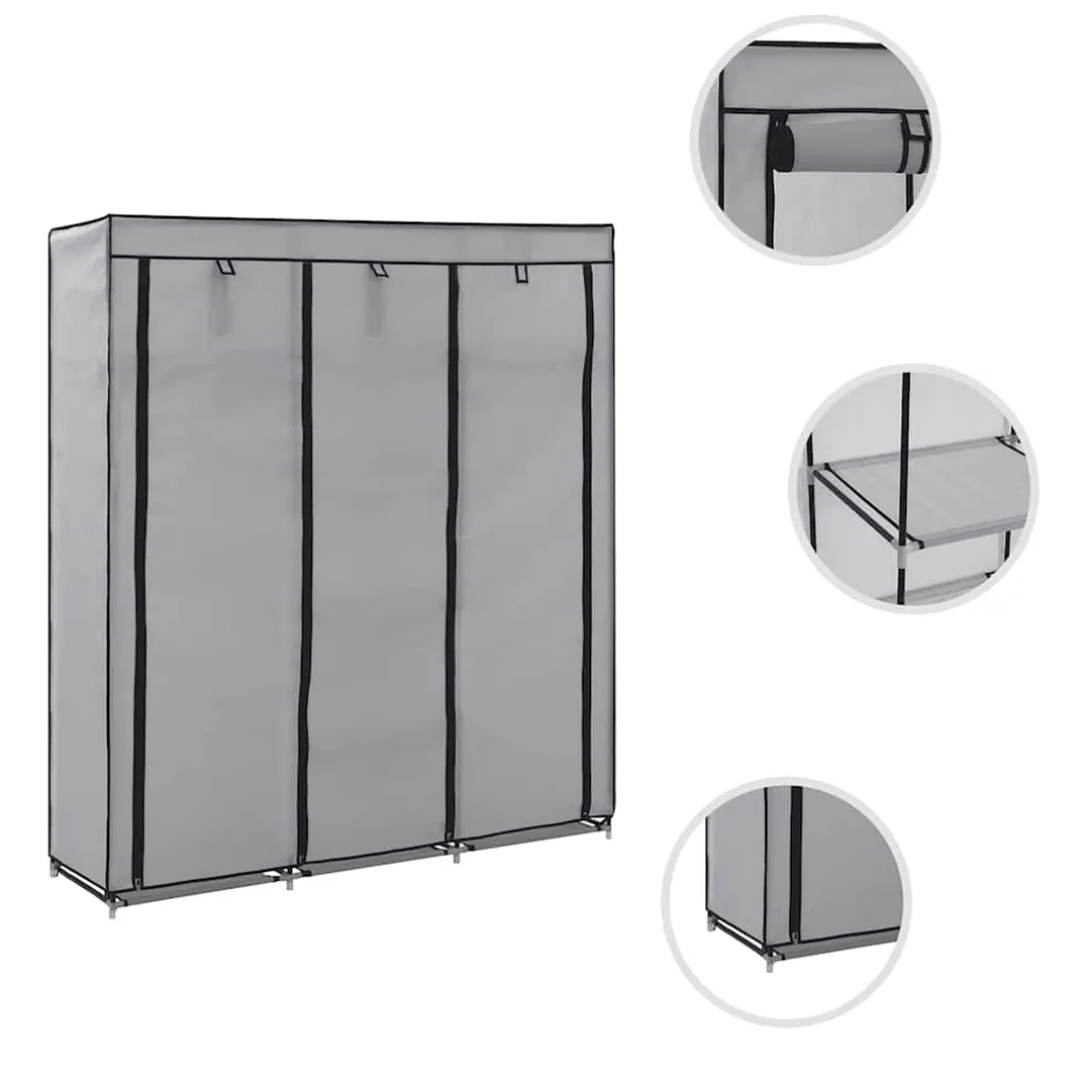 vidaXL Kledingkast met vakken en stangen 150x45x175 cm stof grijs