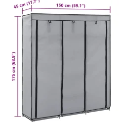 vidaXL Kledingkast met vakken en stangen 150x45x175 cm stof grijs