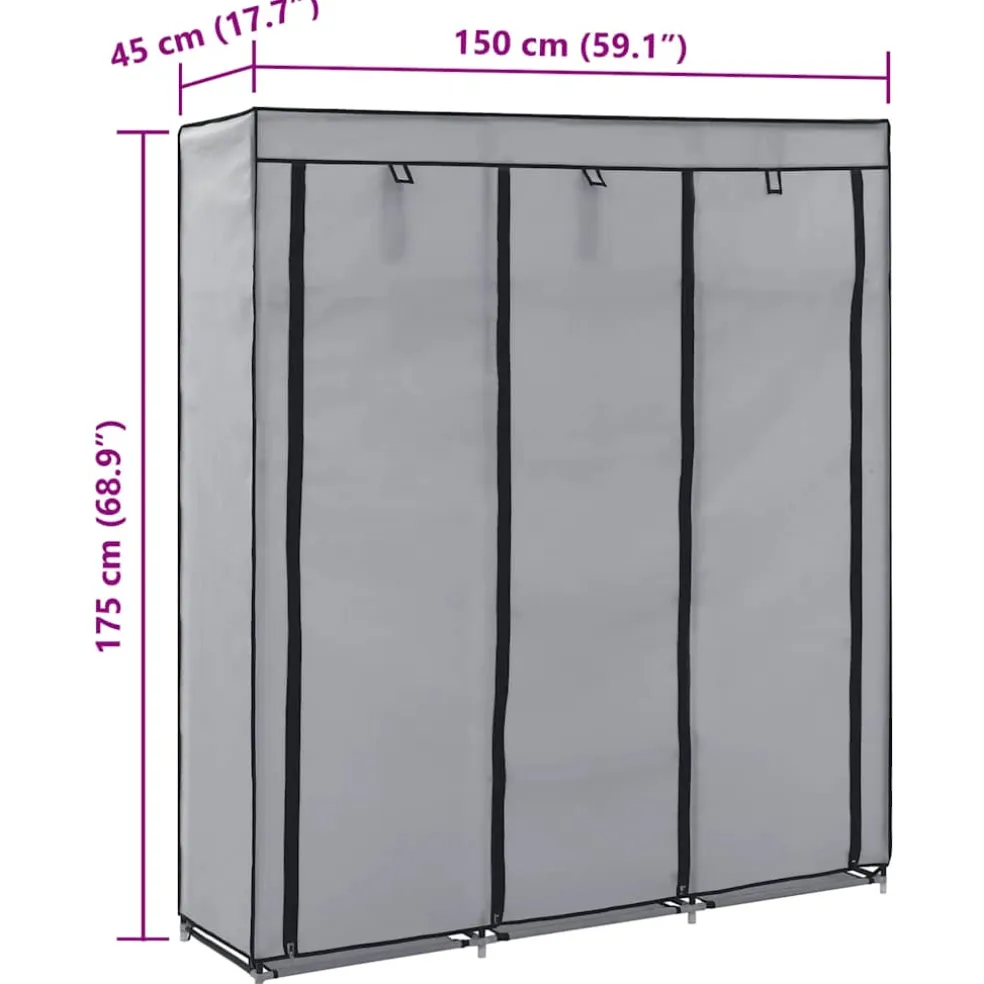 vidaXL Kledingkast met vakken en stangen 150x45x175 cm stof grijs