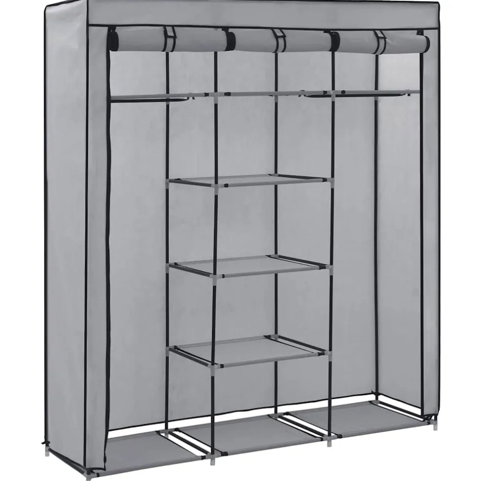 vidaXL Kledingkast met vakken en stangen 150x45x175 cm stof grijs