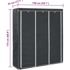 vidaXL Kledingkast met vakken en stangen 150x45x175 cm stof zwart
