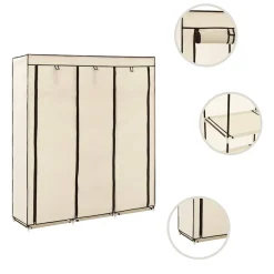 vidaXL Kledingkast met vakken en stangen 150x45x175 cm stof crème