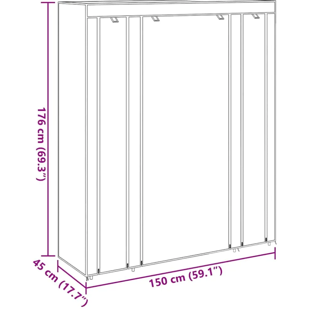 vidaXL Kledingkast met vakken en stangen 45x150x176 cm stof zwart