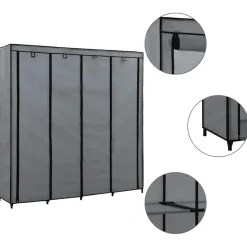 vidaXL Kledingkast met 4 vakken 175x45x170 cm grijs