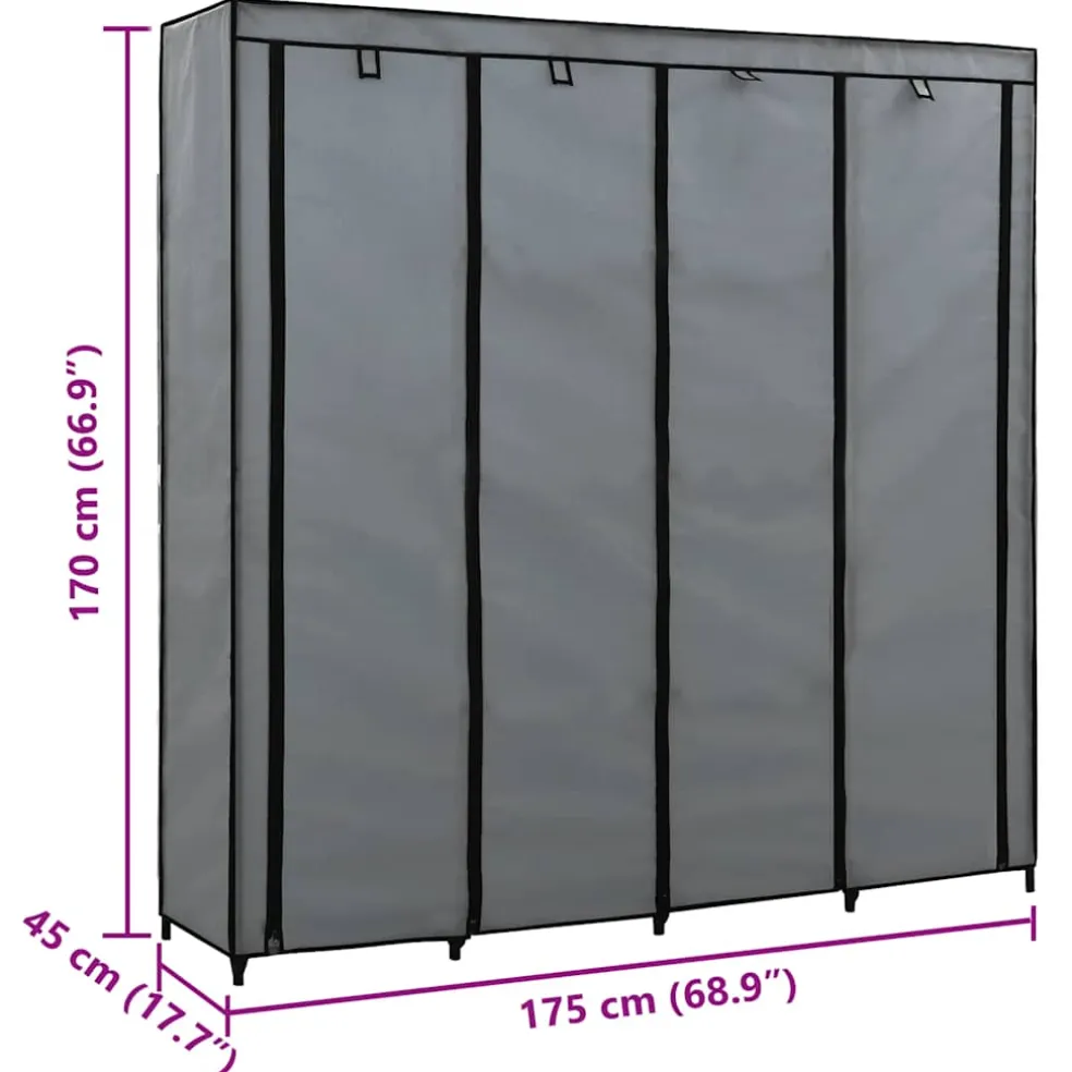 vidaXL Kledingkast met 4 vakken 175x45x170 cm grijs