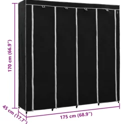 vidaXL Kledingkast met 4 vakken 175x45x170 cm zwart