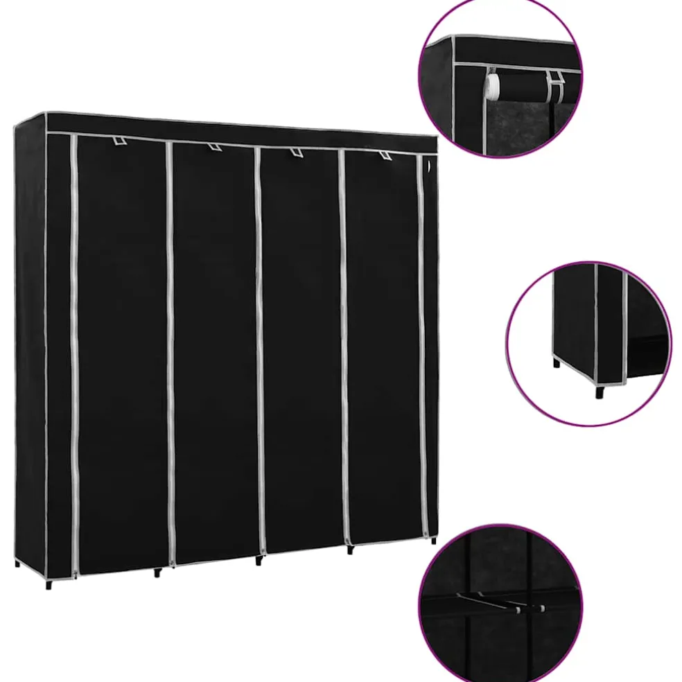 vidaXL Kledingkast met 4 vakken 175x45x170 cm zwart